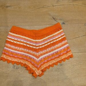 H&M High Waist Crochet Shorts - Orange and Pink Size Small